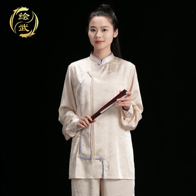 速发改良中式年轻款太极服2024新款真丝缎太极拳练功服八段锦