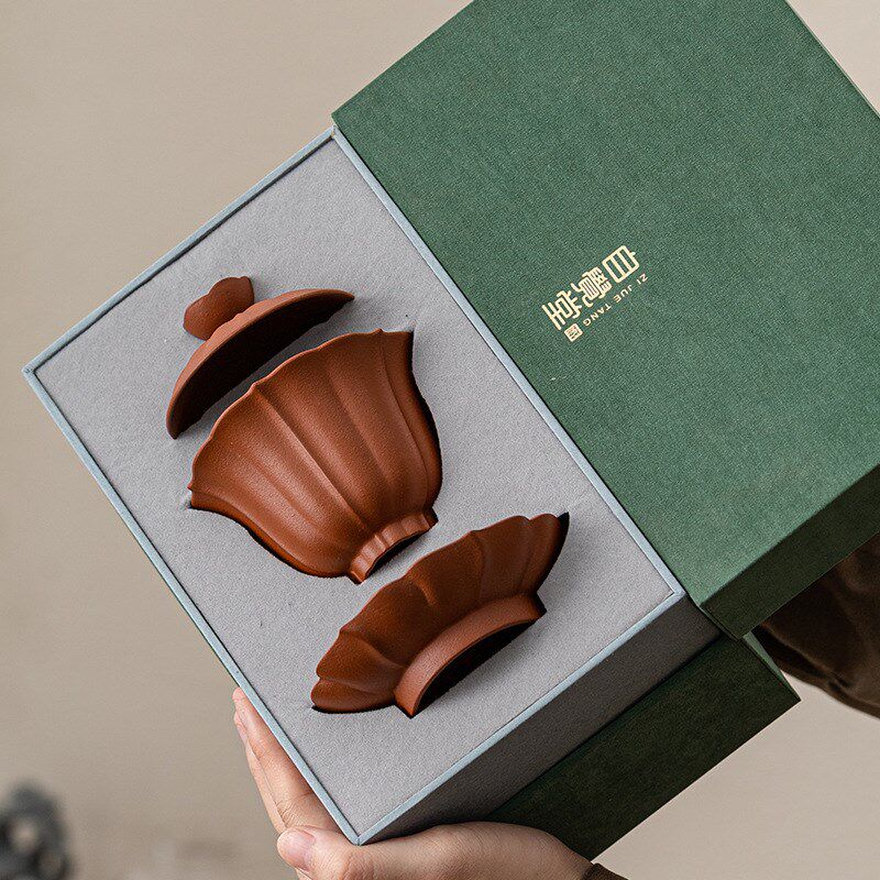 速发宜兴原具紫砂盖碗套装复古纯手工百矿朱泥功夫泡茶壶茶杯茶合