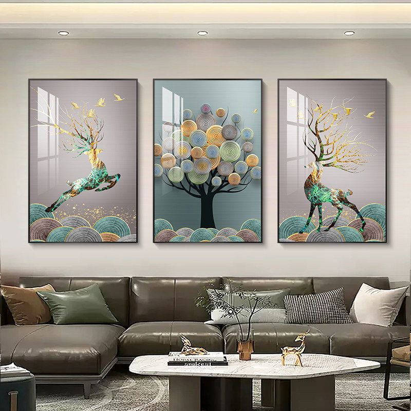 速发客厅装饰墙简约大气沙画背景墙挂画轻奢画壁发餐厅三联画