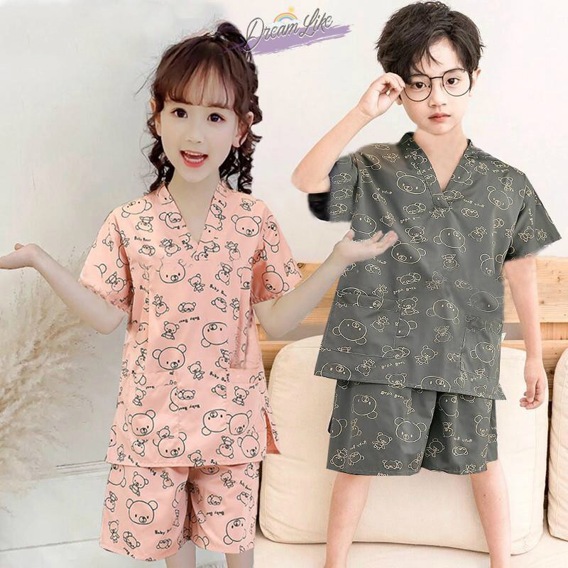 速发高端汗蒸桑男童童可爱套装4-10拿儿童服岁服洗浴衣家居睡衣