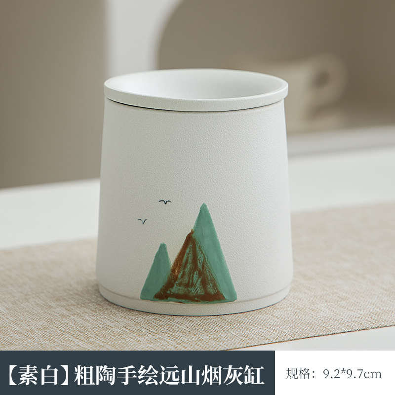 速发家用潮流灰烟灰缸客厅陶瓷飞盖特防办公室大号个性烟缸带摆件