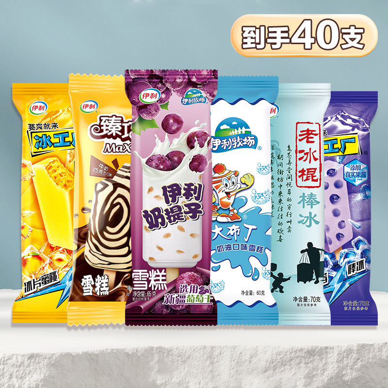 【40支】伊利雪糕组合奶提子大布丁老冰棍冰工厂蜜桃蓝莓冰淇淋