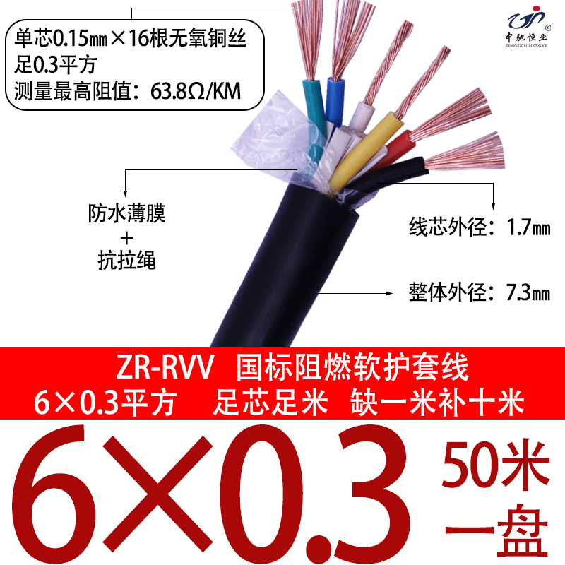 国标纯铜RVV护套线8芯7芯信号线6芯电源线5芯0.30.5 0.75 1.5平方