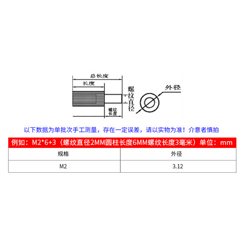 铜柱安防监控螺丝柱单头滚花隔离柱螺柱M2*x3x4x5x40+4圆形支撑柱