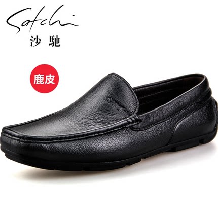 沙驰鹿皮皮鞋男鞋英伦真皮商务休闲鞋一脚蹬驾车鞋软皮软底透气鞋