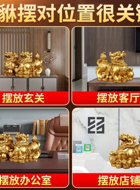 貔貅招财摆件客厅聚旺纯铜公母一对皮丘家用O店铺貔犰送礼送人开