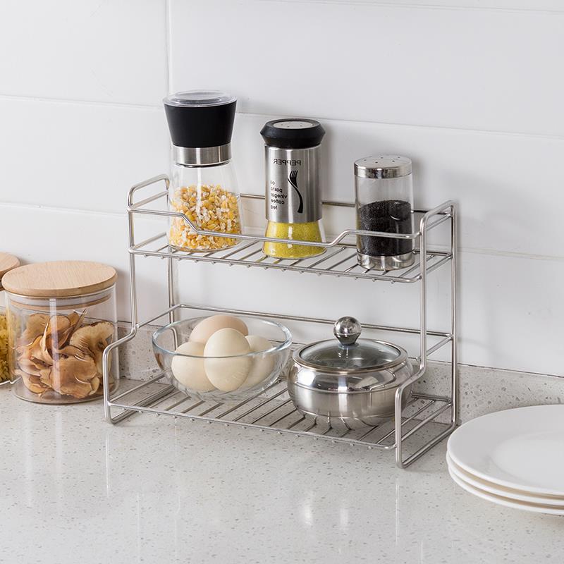 厨房双层窄调味料瓶架不锈钢L收纳架家用卫生间浴室化妆品置物架