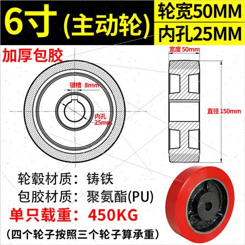 重型脚轮10寸铁芯聚氨酯轮6寸8寸PU驱动轮包胶主动轮拖车轮轮子-封面