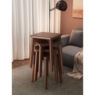 家用餐椅实木凳子可叠放方凳客人备用餐桌吃饭椅子胡桃耐用高板凳