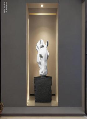 台新中式轻奢展厅客厅装饰品尊马首部动物摆件艺术落地摆设工艺品