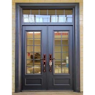 锌合金家用玻璃别墅大门庭院防盗农村乡村自建房入户铜门双开大门