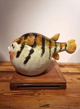 石湾公仔陶瓷河豚鱼创意摆件新中式电视柜博古架装饰品小鱼儿摆设