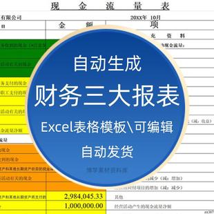 财务三大报表excel自动生成现金流量资产负债利润模板