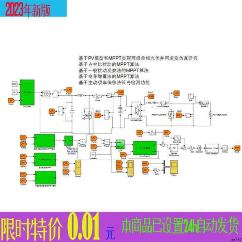 光伏并网逆变器MATLAB仿真/PV模型功率点跟踪(MPPT)孤岛检测