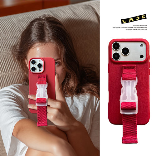 皮纹大红苹果17promax手机壳适用iphone16腕带15plus气质女air喜庆14新年款13斜挎12支架11好运款