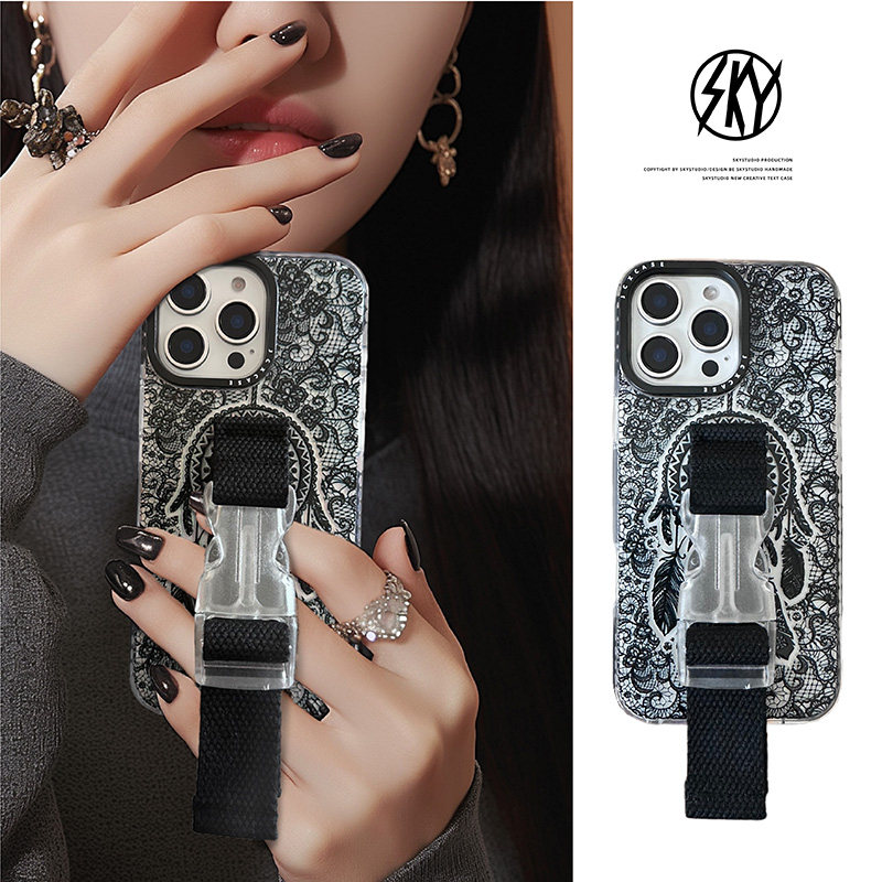 蕾丝苹果16promax手机壳腕带支架适用iphone15plu