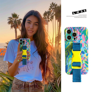 撞色腕带苹果17romax手机壳适用iphone14加厚防摔15PRO花朵13斜挎支架12多功能11多彩原创17AIR个性 15女款