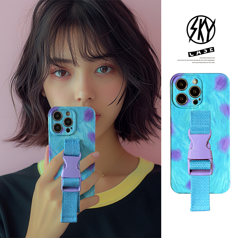 原创水纹紫波点iphone15手机壳适用苹果17promax直播手腕带13可背斜挎12织带卡扣支架16p运动专用14pro多功能