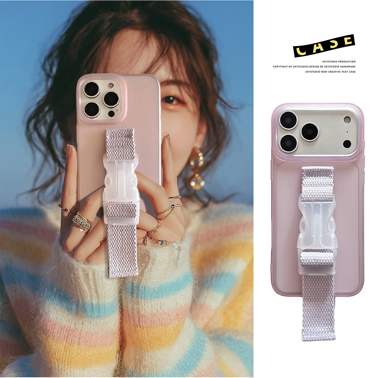 新款透明粉苹果17promax手机壳适用iphone16缝制腕带air支架15少女14plus斜挎多用13小众12马卡龙色11软简约,3C数码配件,手机保护套/壳,淘宝优惠券,粉丝福利购,淘宝优惠卷