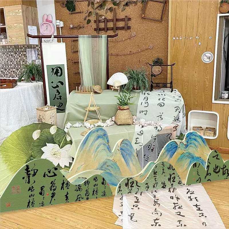 书法环创氛围古国风场景布置画教室装饰材料山班班有美作品展示墙