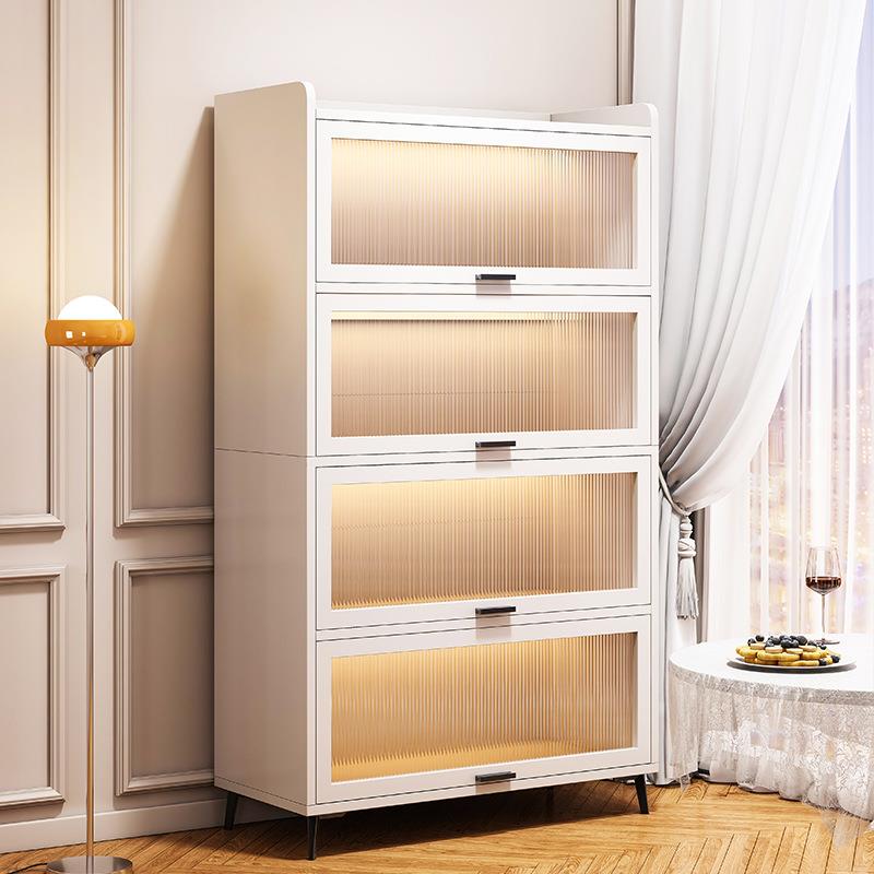 书架置物架客厅落地简约多层储物柜家用带门防尘收纳透明展示书柜