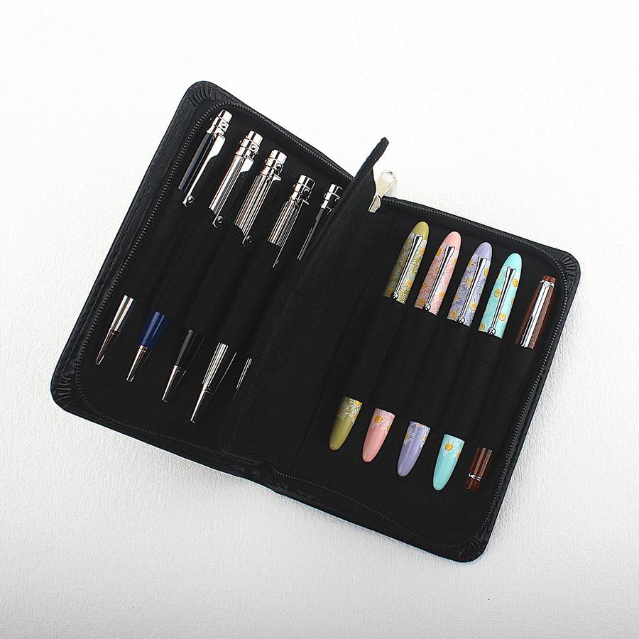 简约10支装PU钢笔收纳笔袋商务办公便携旅行钢笔拉链文具笔袋