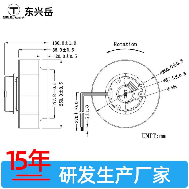 250mm直流离心风扇工业制冷柜风机24v48v调速反馈防水IP68