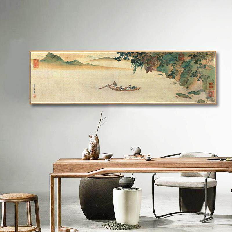 新中式山水装饰画古代名家文徵明书画客厅茶室会客室横幅壁画挂画