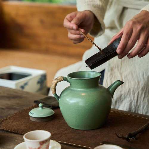 梵山堂新品千山翠福融水注陶壶煮水壶茶壶侧把壶中国色绿色茶壶