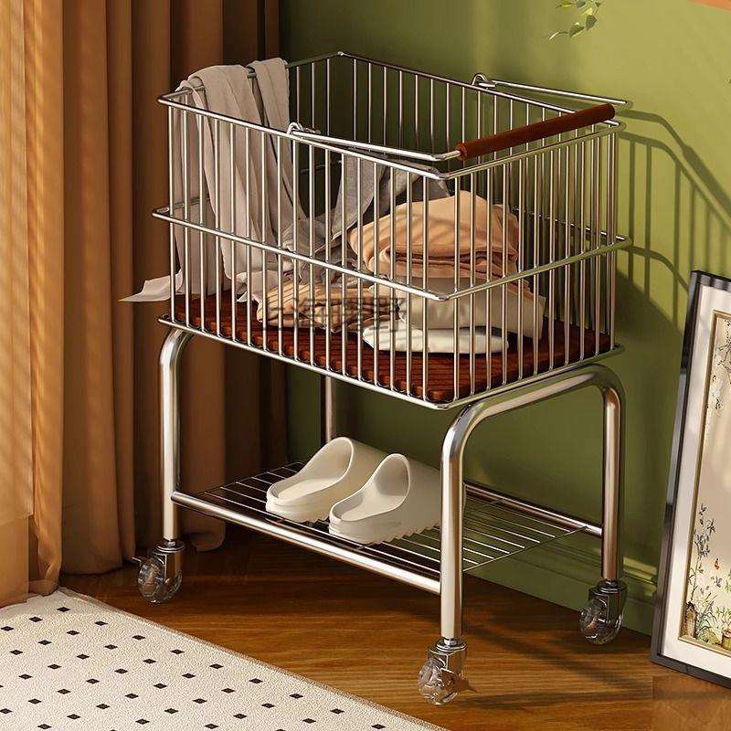 中古脏衣篮浴室双层衣服收纳篮卫生间移动洗衣篮脏衣篓推车置物架