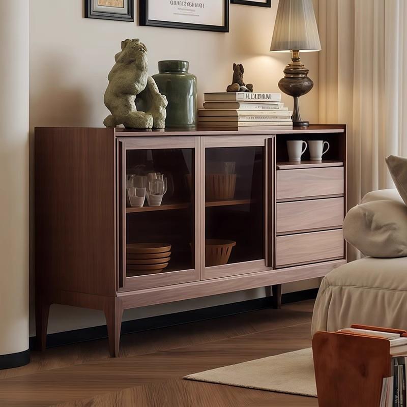 中古风实木餐边柜靠墙一体客厅储物柜设计师款茶水柜酒柜收纳餐柜