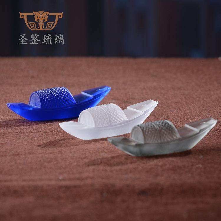 八月热销新品香插摆件趣味小船画舸琉璃香盘三色茶宠镇纸书房装饰