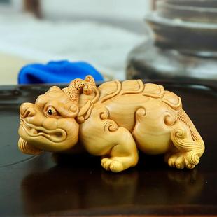黄杨木雕刻工艺品木质中式文玩男财手把件饰品动物独角天禄貔貅