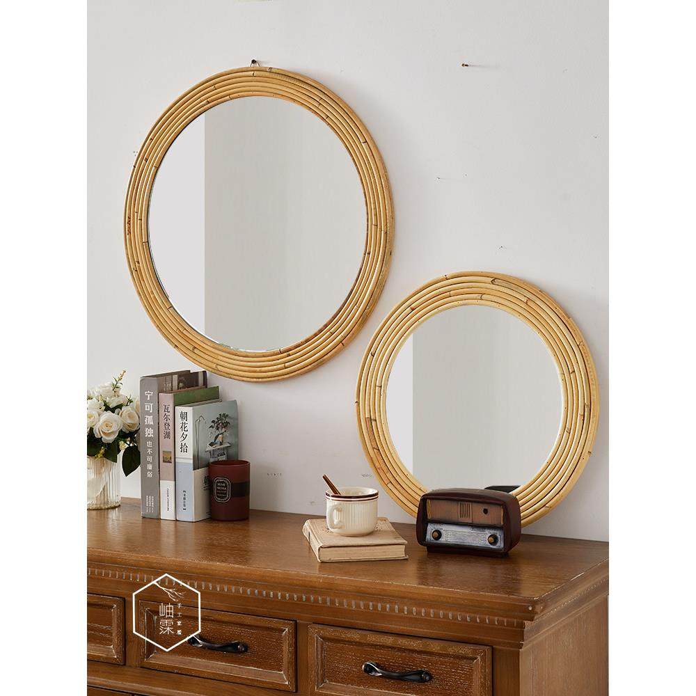 藤编梳妆化妆镜子创意艺术拍摄装饰圆镜民宿卧室玄关墙面装饰挂镜,住宅家具,壁画镜,淘宝优惠券,粉丝福利购,淘宝优惠卷