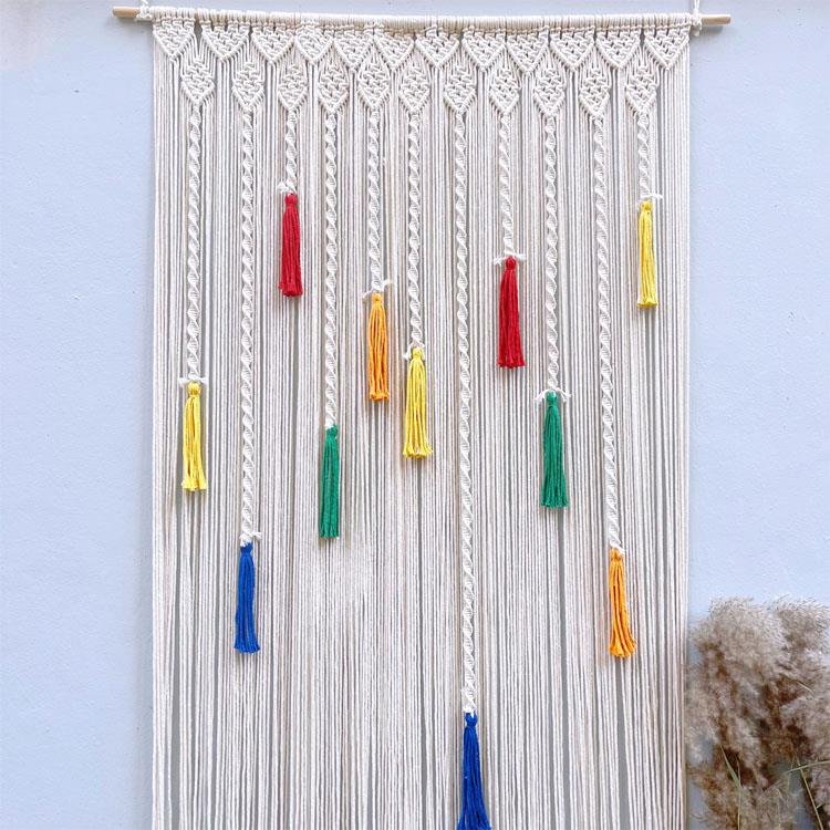 ins风手工编织彩色门帘挂毯儿童房民宿客厅玄关隔断窗半遮光窗帘
