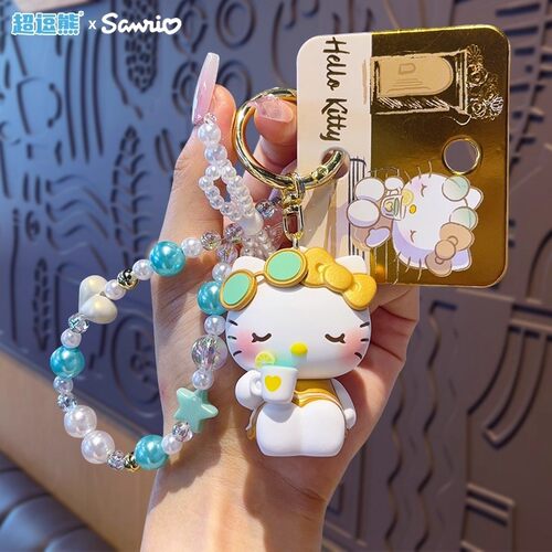 正版三丽鸥HelloKitty凯蒂猫串珠书包挂件钥匙扣手链玩偶公仔挂饰