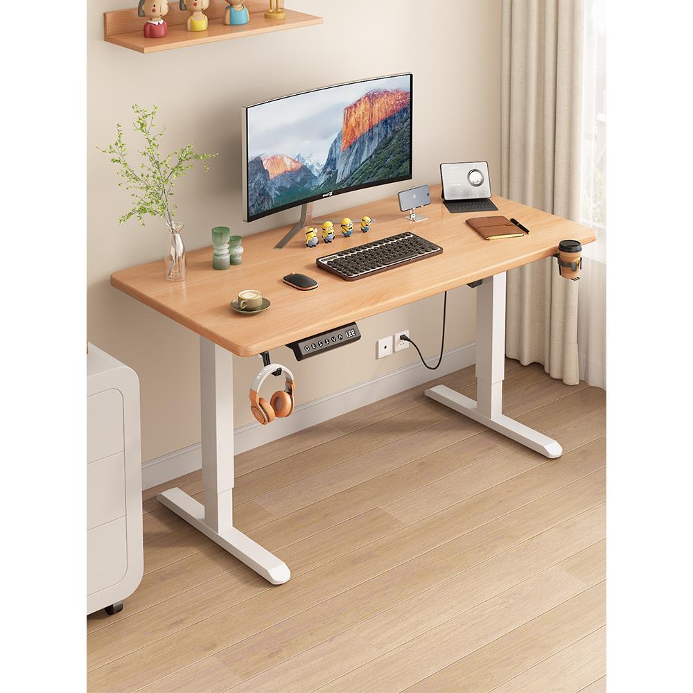 纯实木智能升降桌电动吧台儿童学习桌可调节手摇写字桌可定制抽屉