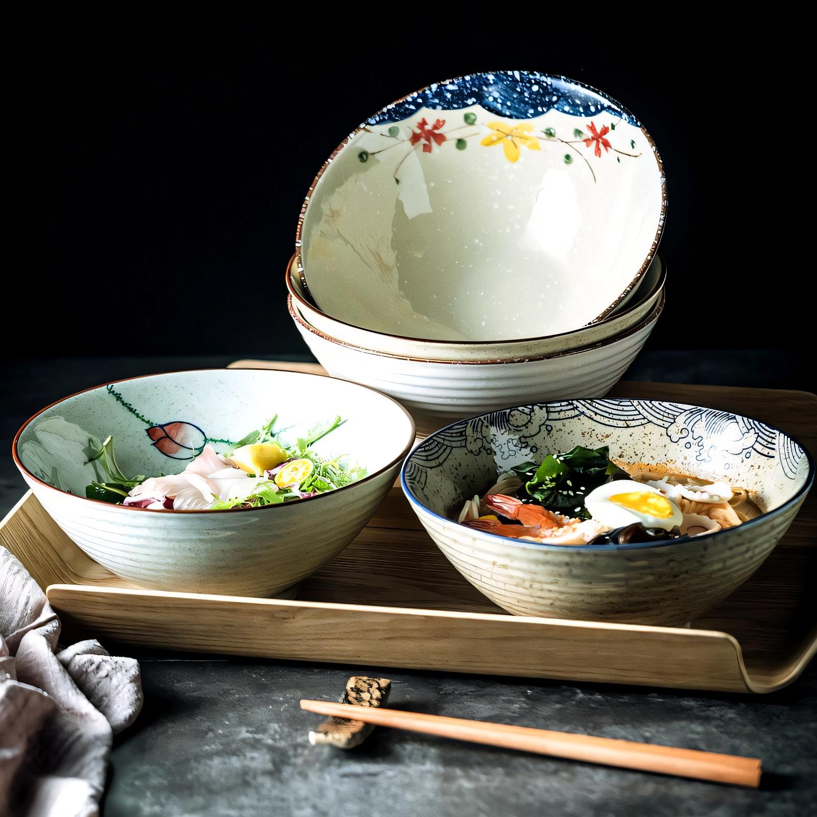 盘子家用盘子陶瓷汤碗吃面大碗餐具菜碗大号斗笠碗装泡面碗日式拉