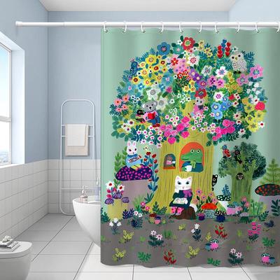ins踏青小动物浴室浴帘防水防霉卫生间隔断帘子儿童房遮挡免打孔
