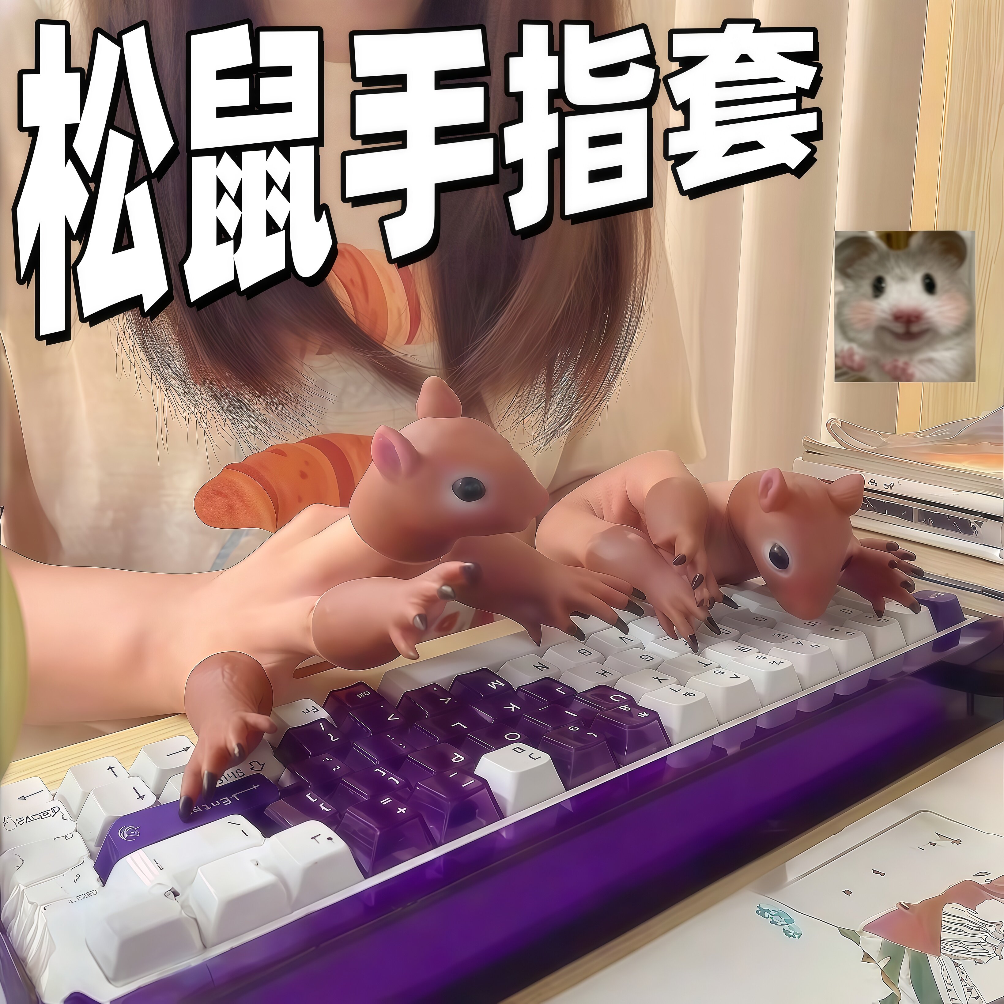 别睡了打工鼠！松鼠指套键盘打字神器搪胶手指玩偶解压防滑手指套
