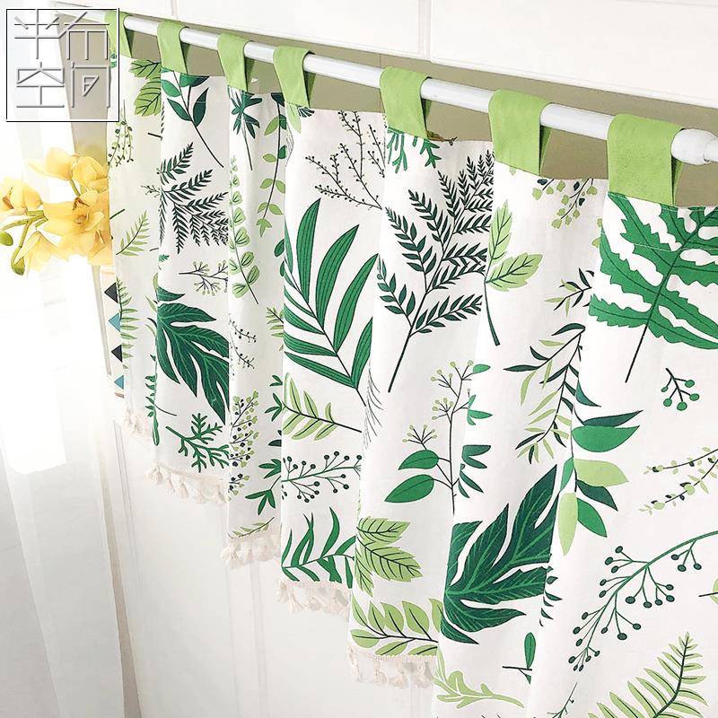 绿植日式免打孔加厚麻棉短帘柜子隔断小帘厨房玄关小清新文艺门帘