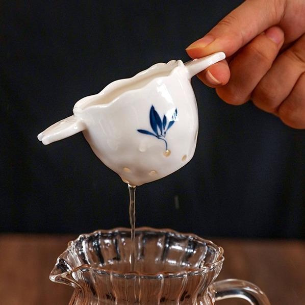 创意陶瓷茶漏茶滤手绘蝴蝶兰花小兔泡茶过滤器茶水分离茶具公道杯