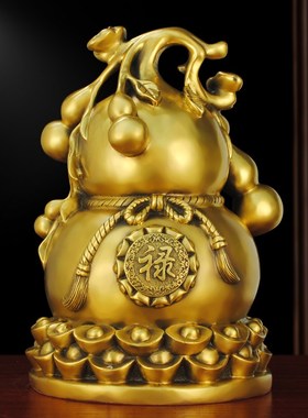 速发纯铜件居不开口一体铜葫芦福禄客厅摆大家号办公室客厅桌面装