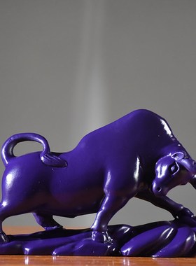 速发牛摆件紫色艺木实木质牛气冲天生肖家居客厅办公室装饰红雕工