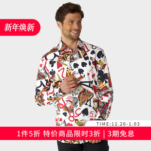 翻领衬衣oppo西装 扑克印花上衣休闲长袖 男夏季 OPPOSUITS衬衫