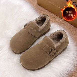 正品勃肯鞋冬季加绒外穿懒人一脚蹬毛毛鞋软底防滑单鞋豆豆鞋棉鞋