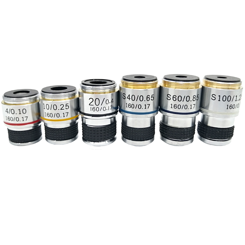 显微镜配件物镜185型全金属消色差4倍10X20倍40倍60倍100倍立体镜
