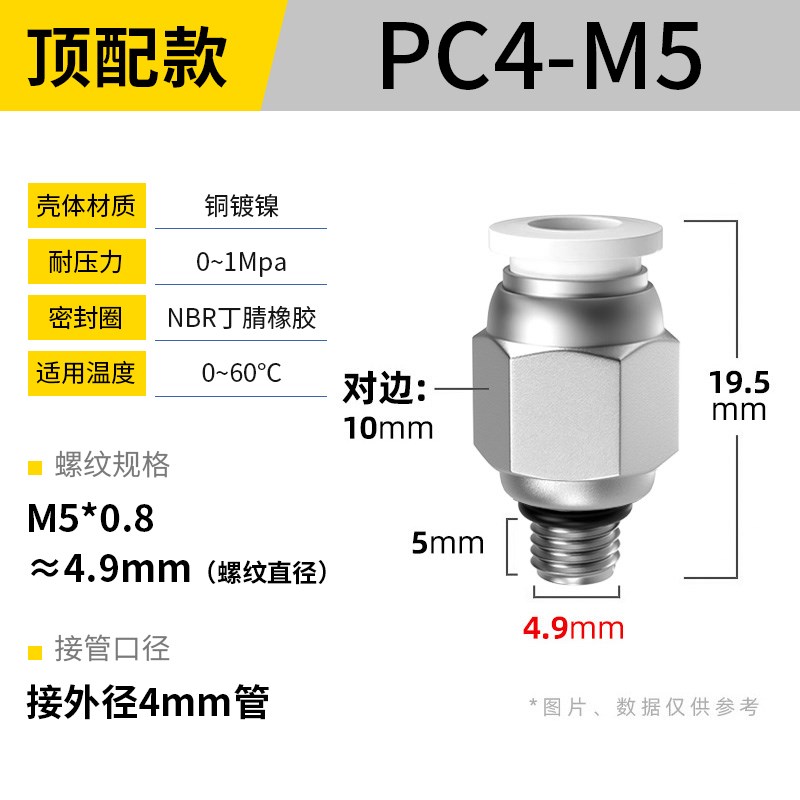 气动气管快速接头快插螺纹直通外丝PC8-02气源快接配件大全4/6-M5