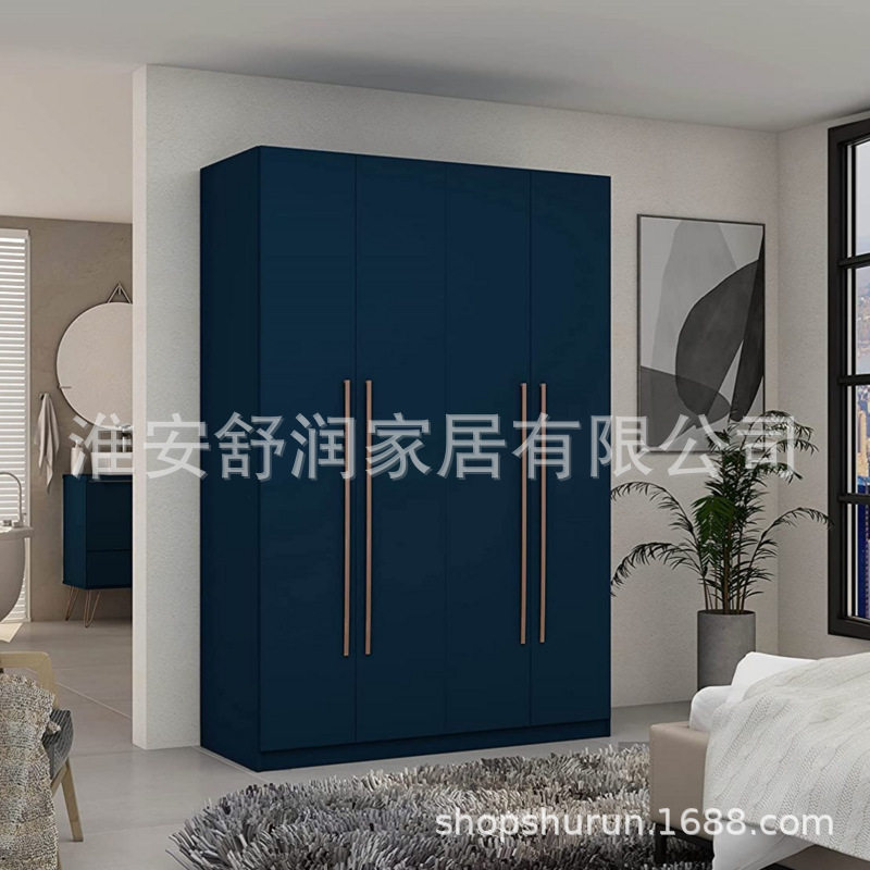 复古湛蓝色衣柜家用衣帽间卧室家具收纳衣橱现代大容量衣柜储物柜