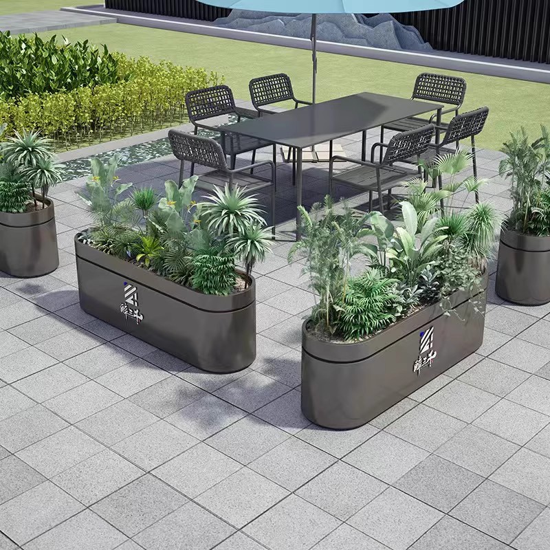 不锈钢户外铁艺花箱组合长方形花池广场售楼部种植箱花坛围栏花钵